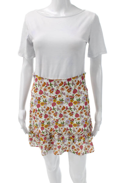 Nicole Miller Collection Womens Mini White Floral Silk Rayon Skirt Size S