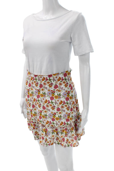 Nicole Miller Collection Womens Mini White Floral Silk Rayon Skirt Size S
