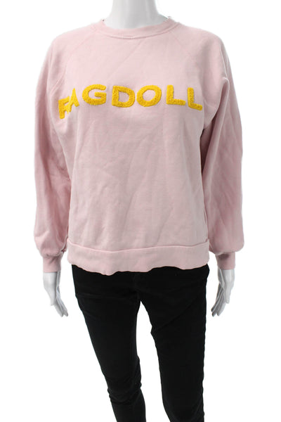 Ragdoll Womens Pullover Sweatshirt Pink Crew Neck Graphic Size S