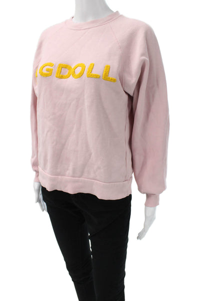 Ragdoll Womens Pullover Sweatshirt Pink Crew Neck Graphic Size S