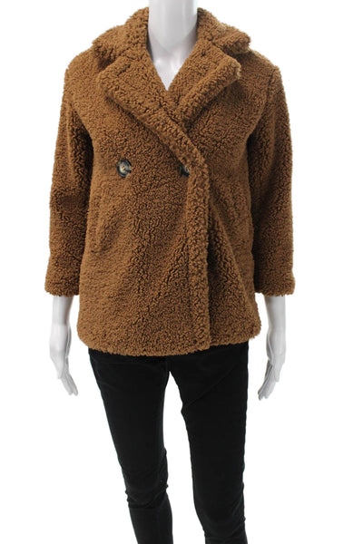 Apparis Women Brown Pea Coat Collared 3/4 Sleeve Button 100% Polyester Size PP