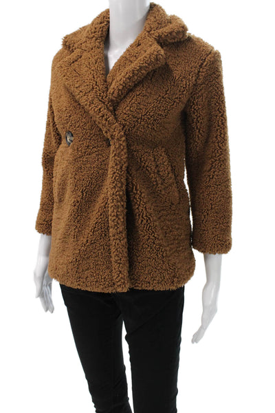Apparis Women Brown Pea Coat Collared 3/4 Sleeve Button 100% Polyester Size PP