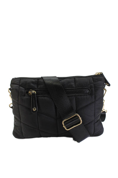 Sondra Roberts Womens Faux Leather Quilted Crossbody Shoulder Handbag Black