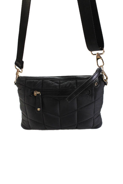 Sondra Roberts Womens Faux Leather Quilted Crossbody Shoulder Handbag Black
