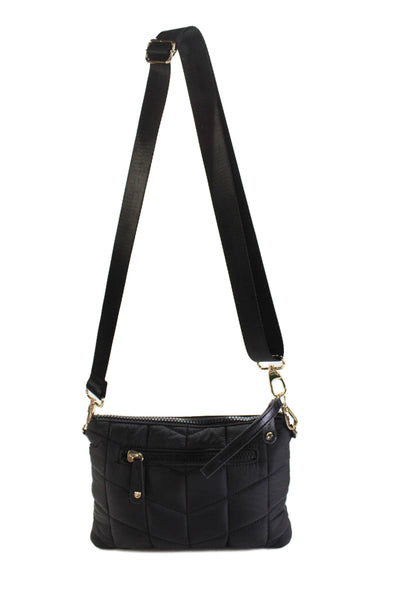 Sondra Roberts Womens Faux Leather Quilted Crossbody Shoulder Handbag Black
