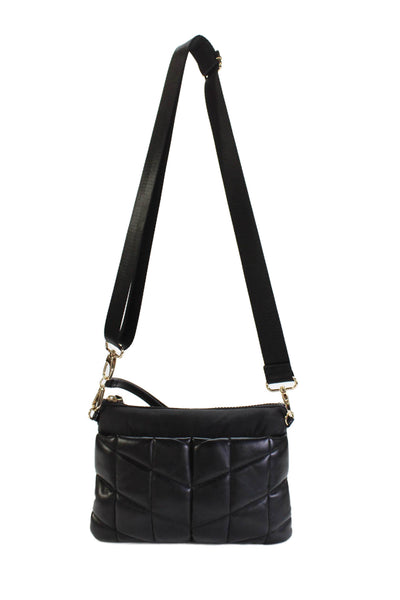 Sondra Roberts Womens Faux Leather Quilted Crossbody Shoulder Handbag Black