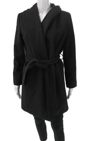 346 Brooks Brothers Women Black Wool Overcoat Tie Closure Size 8P