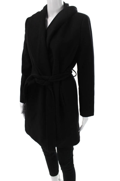 346 Brooks Brothers Women Black Wool Overcoat Tie Closure Size 8P