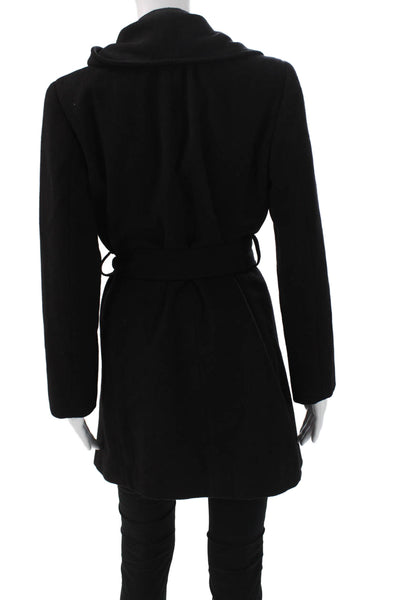 346 Brooks Brothers Women Black Wool Overcoat Tie Closure Size 8P
