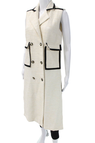 Gavano Women Collared Sleeveless Acrylic Vest Beige Button Classic Size 36