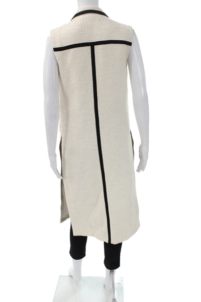 Gavano Women Collared Sleeveless Acrylic Vest Beige Button Classic Size 36