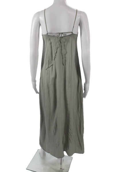 Indah Women Maxi Slip Dress Gray V-Neck Cotton Blend Sleeveless Bohemian Size S