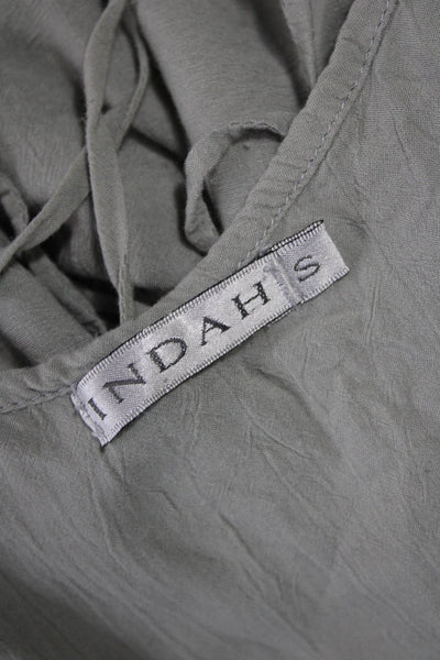 Indah Women Maxi Slip Dress Gray V-Neck Cotton Blend Sleeveless Bohemian Size S