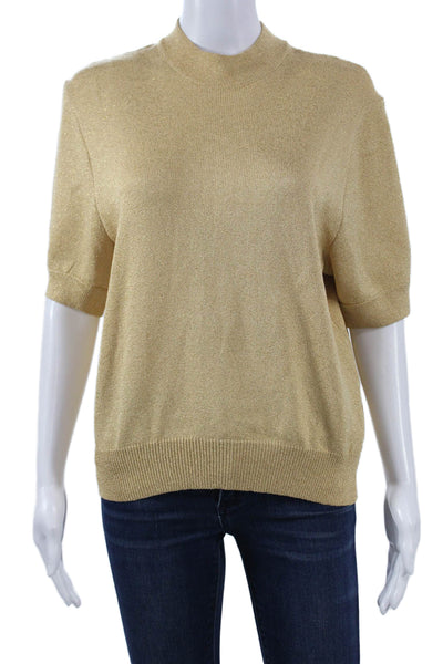 St. John Basics Unisex Beige Mock Neck Short Sleeve Pullover Sweater Size M