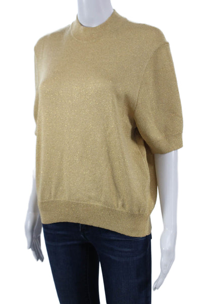 St. John Basics Unisex Beige Mock Neck Short Sleeve Pullover Sweater Size M