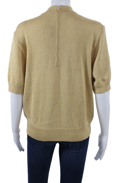 St. John Basics Unisex Beige Mock Neck Short Sleeve Pullover Sweater Size M