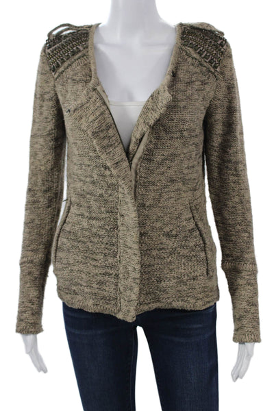 Jamison Unisex Beige V Neck Army Cardigan Sweater Long Sleeve Size S