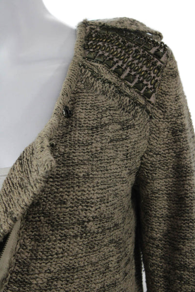 Jamison Unisex Beige V Neck Army Cardigan Sweater Long Sleeve Size S