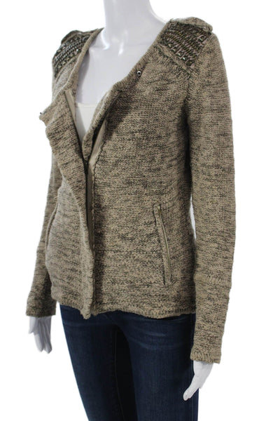 Jamison Unisex Beige V Neck Army Cardigan Sweater Long Sleeve Size S