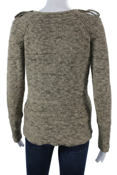 Jamison Unisex Beige V Neck Army Cardigan Sweater Long Sleeve Size S