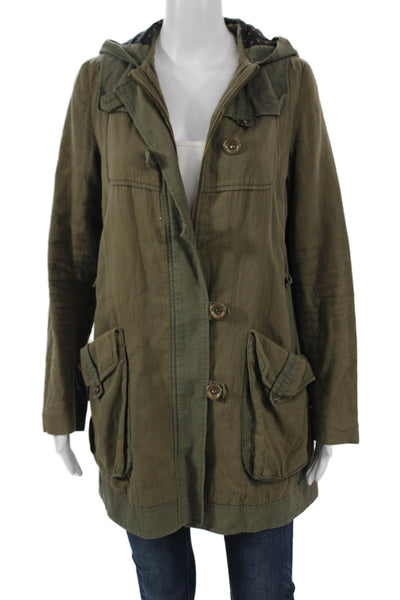 Rebecca Taylor Women Military Parka Green Cotton Button Size 2