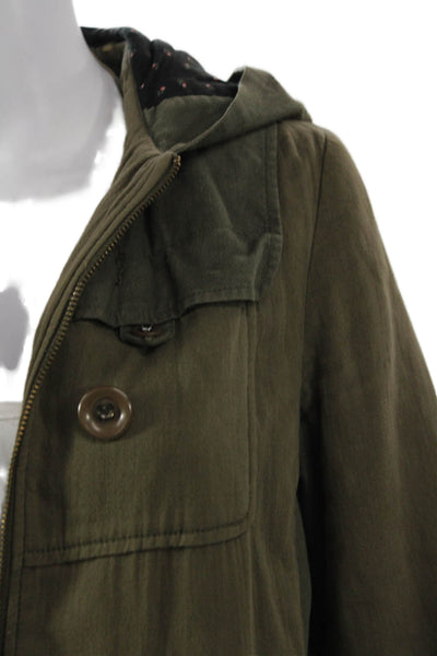 Rebecca Taylor Women Military Parka Green Cotton Button Size 2