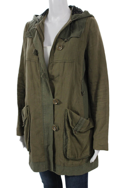 Rebecca Taylor Women Military Parka Green Cotton Button Size 2