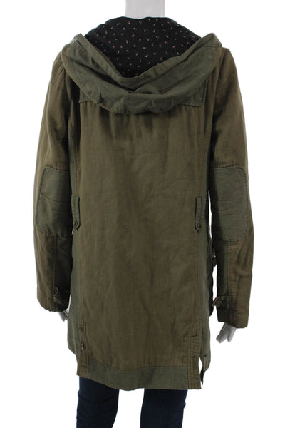 Rebecca Taylor Women Military Parka Green Cotton Button Size 2