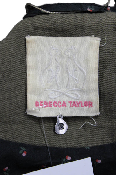 Rebecca Taylor Women Military Parka Green Cotton Button Size 2