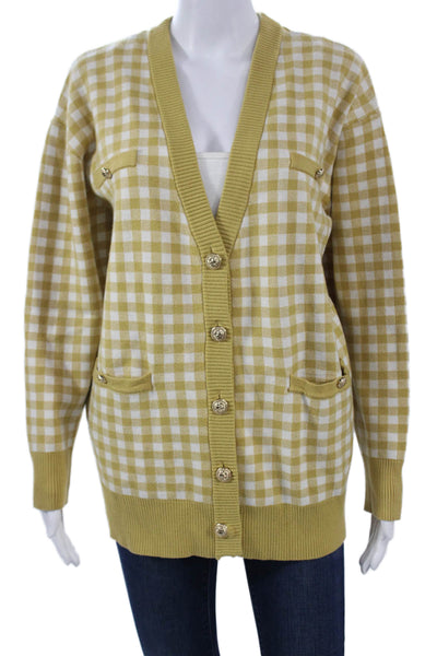 Joie Unisex Yellow V-Neck Check Cardigan Sweater Button Closure Size L