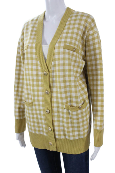 Joie Unisex Yellow V-Neck Check Cardigan Sweater Button Closure Size L