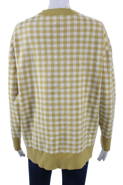 Joie Unisex Yellow V-Neck Check Cardigan Sweater Button Closure Size L