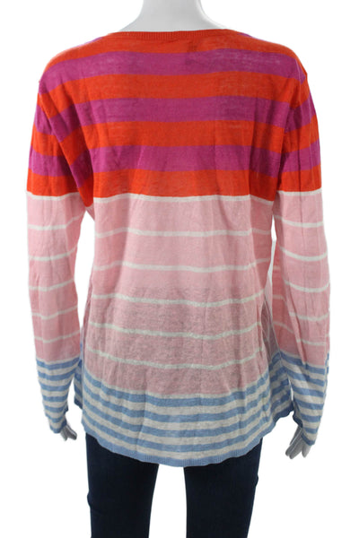 Joie Unisex Orange Striped Linen Pullover Sweater Round Neck Long Sleeve Size M