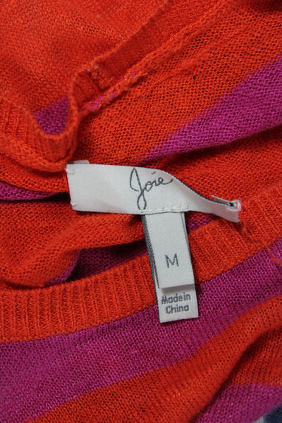 Joie Unisex Orange Striped Linen Pullover Sweater Round Neck Long Sleeve Size M
