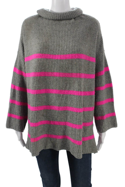 Autumn Cashmere Unisex Striped Turtleneck Cashmere Pullover Gray Size M