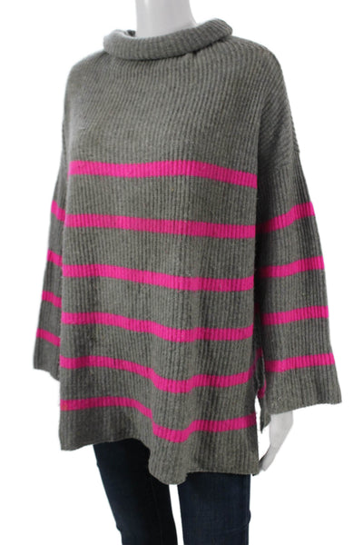 Autumn Cashmere Unisex Striped Turtleneck Cashmere Pullover Gray Size M