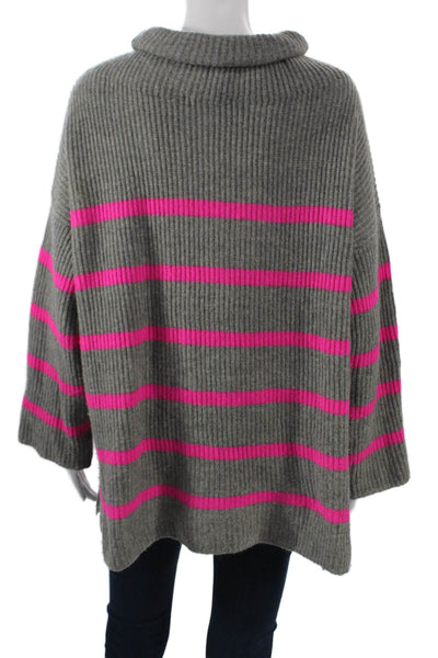 Autumn Cashmere Unisex Striped Turtleneck Cashmere Pullover Gray Size M