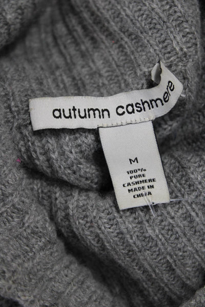 Autumn Cashmere Unisex Striped Turtleneck Cashmere Pullover Gray Size M