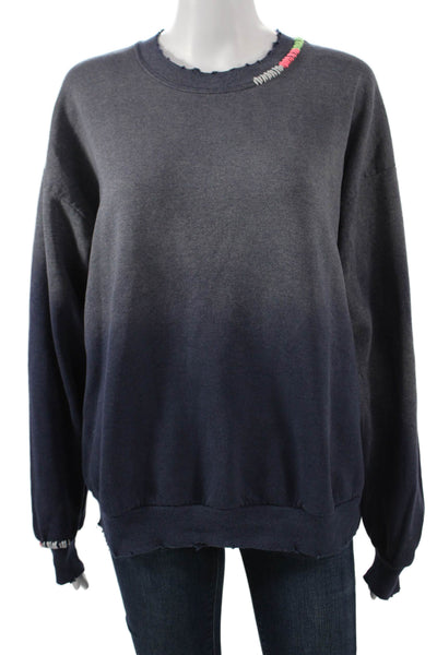 I.S.MB.S Womens Dark Blue Cotton Pullover Sweatshirt Long Sleeve Grunge Size M