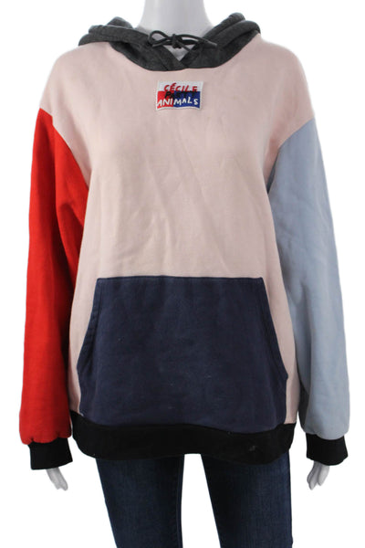 Etre Cecile Unisex Pullover Hoodie Pink Cotton Drawstring Long Sleeve Size L