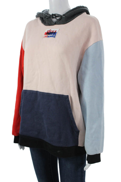 Etre Cecile Unisex Pullover Hoodie Pink Cotton Drawstring Long Sleeve Size L