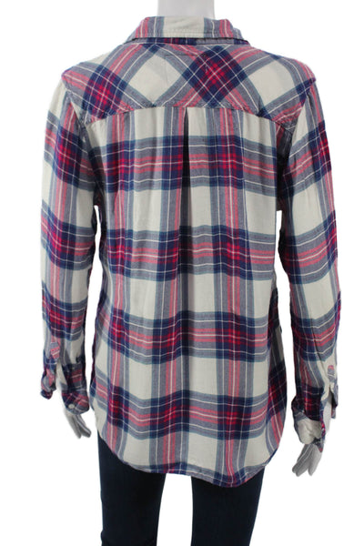 Rails Womens Collared Plaid Cotton Button-Up Top Long Sleeve Blue 90s Size L