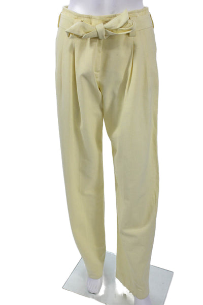 Cedric Charlier Women Paperbag Dress Pants Yellow Check 100% Cotton Size 6