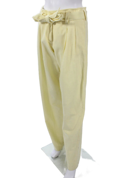 Cedric Charlier Women Paperbag Dress Pants Yellow Check 100% Cotton Size 6