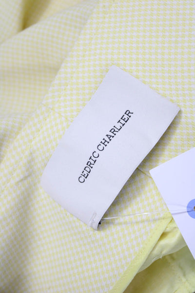 Cedric Charlier Women Paperbag Dress Pants Yellow Check 100% Cotton Size 6