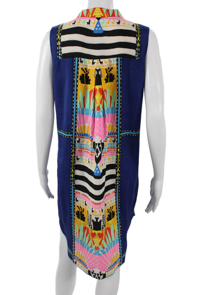 Mara Hoffman Women Shift Silk V-Neck Sleeveless Aztec Multi-Color Dress Size S