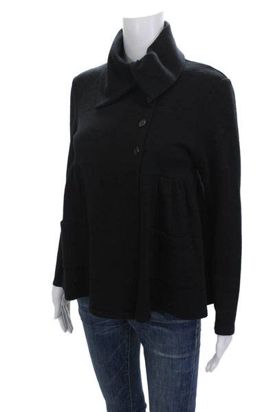 Morgane Le Fay Womens Black Wool Blend Collared Button Coat Long Sleeve Size L