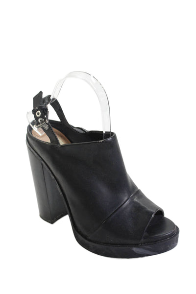 Zara Trafaluc Womens Leather Open Toe Slingbacks Heels Black Size 39 9