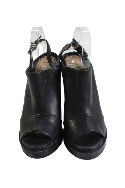 Zara Trafaluc Womens Leather Open Toe Slingbacks Heels Black Size 39 9
