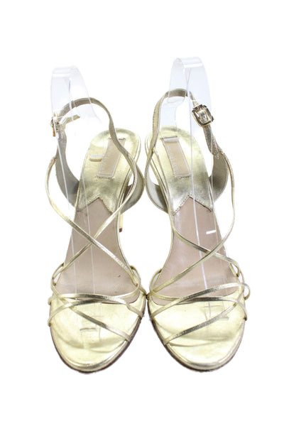 Michael Kors Womens Leather Strappy Slingbacks Sandal Heels Gold Size 9 Medium